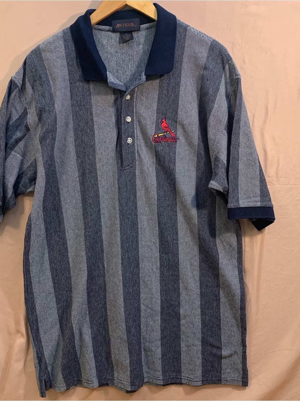 Antigua Men's Blue Striped St. Louis Cardinals Polo Shirt Size L